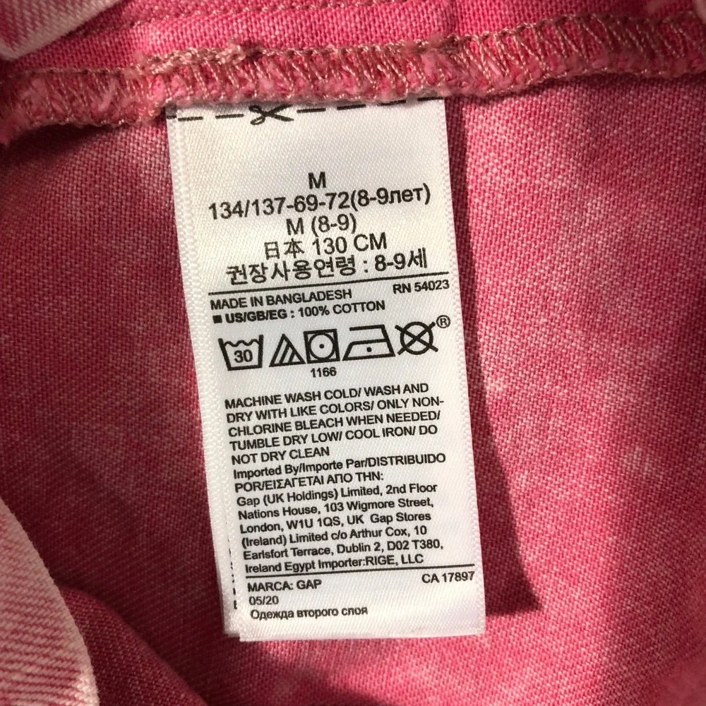 Gap Denim Dress Girls Size Medium Pink Acid Wash Short Sleeve Button Front